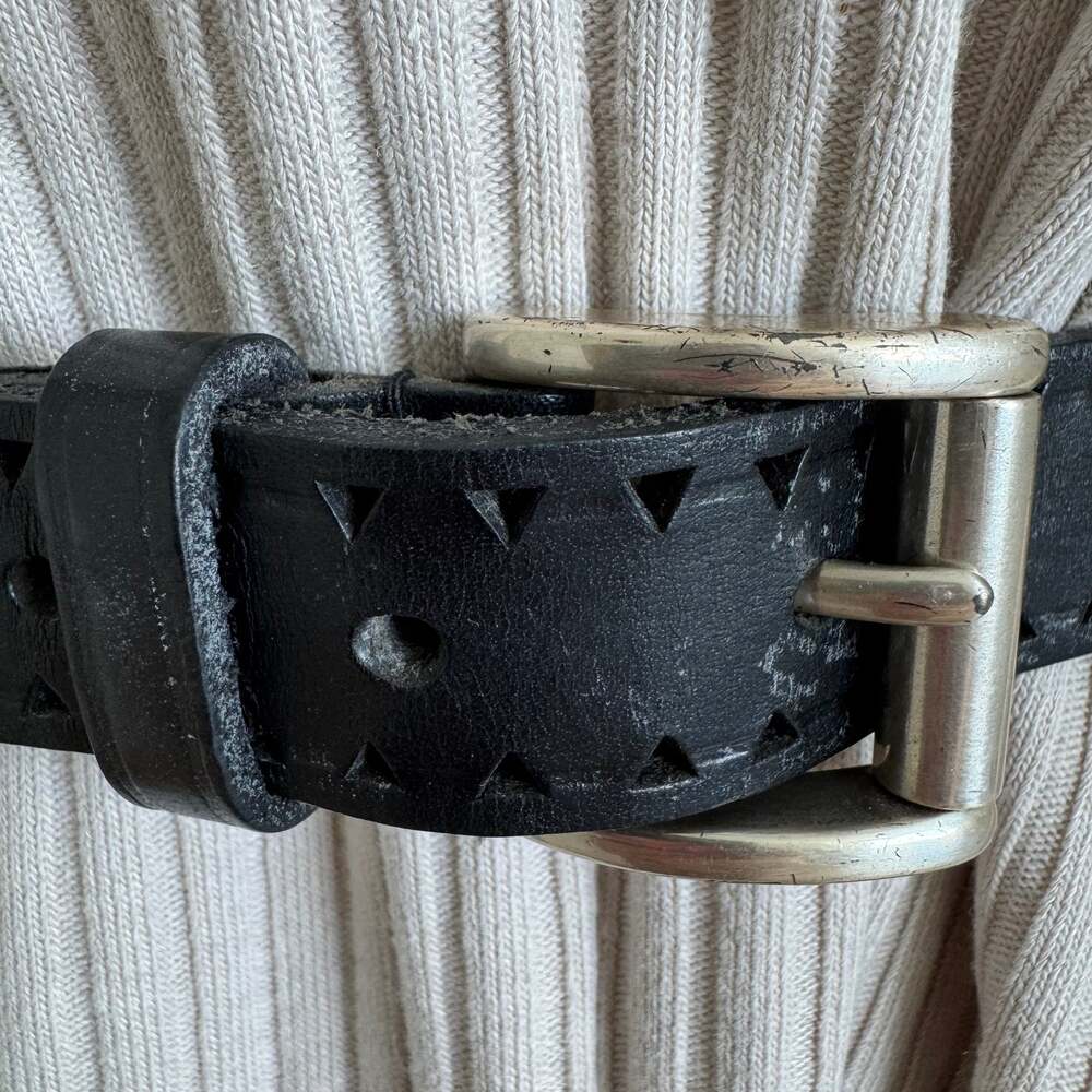 Lauren Ralph Lauren Vintage Black Leather Cut Out Geometric Belt Silver Buckle - Picture 13 of 13
